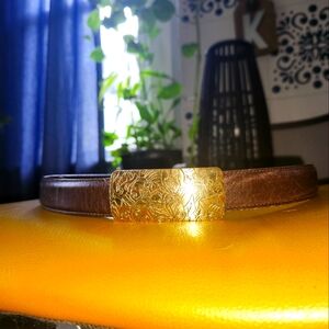 Coach Brown Leather Belt with Gold Engraved Buckle